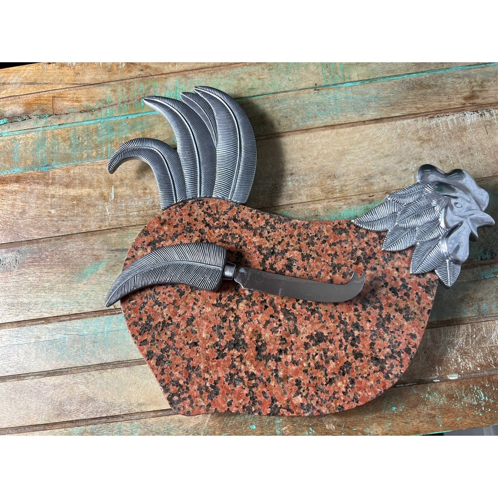 Vintage LENOX Granite & Metal Chicken Cheese Board/Knife Rooster Cutting Board